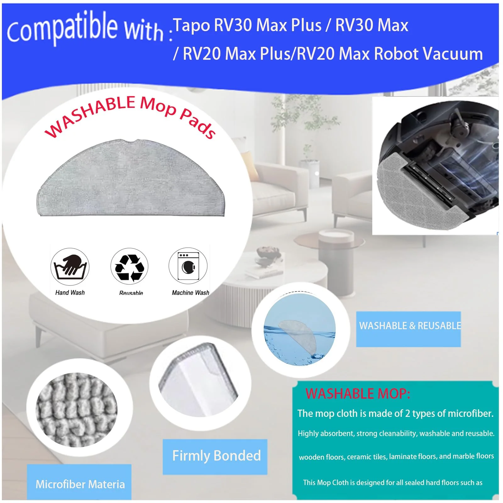 Accesorios para aspiradoras robot Tapo RV30 Max Plus/RV30 Max/RV20 Max Plus/RV20 Max: Cepillo principal, cepillo lateral