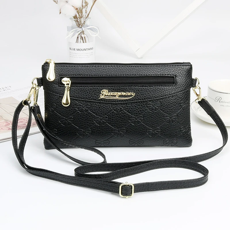 Women Trendy Ins Embossed Faux Leather Crossbody Bag, Small Slim Shoulder Purse, Gold Zipper Multi Pocket Casual Daily Messenger