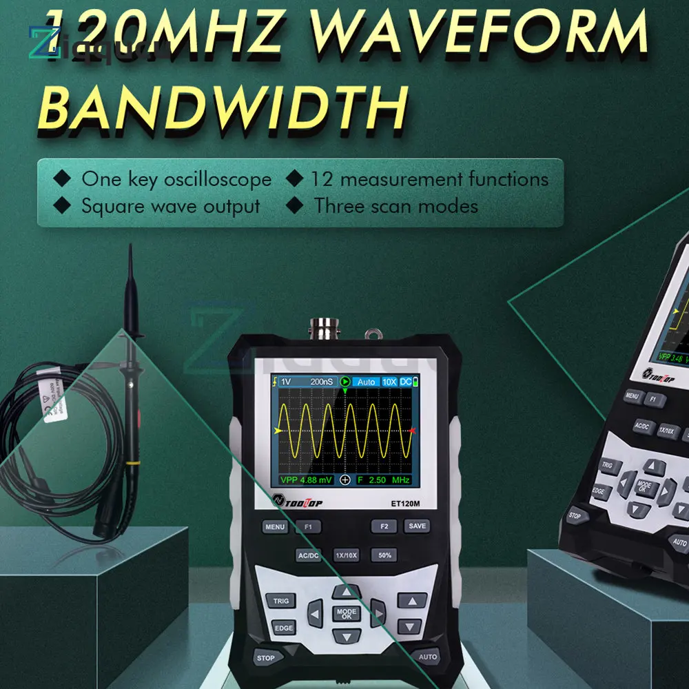 ET120M DS0-TC2 Digital Oscilloscope 120MHz Bandwidth 500MSa/s Sampling Rate HD 2.4 Inch TFT with Backlight Waveform Storage