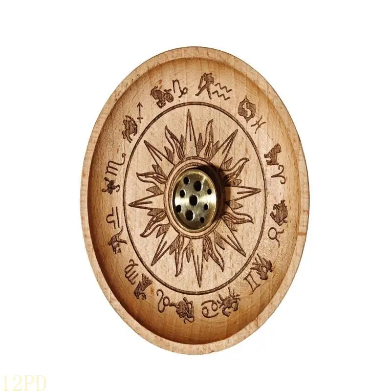 12PD Multipurpose Brass Incenses Holder Wooden Ashes Tray Set for Living Room Bedroom Office Aromatherapies Burners