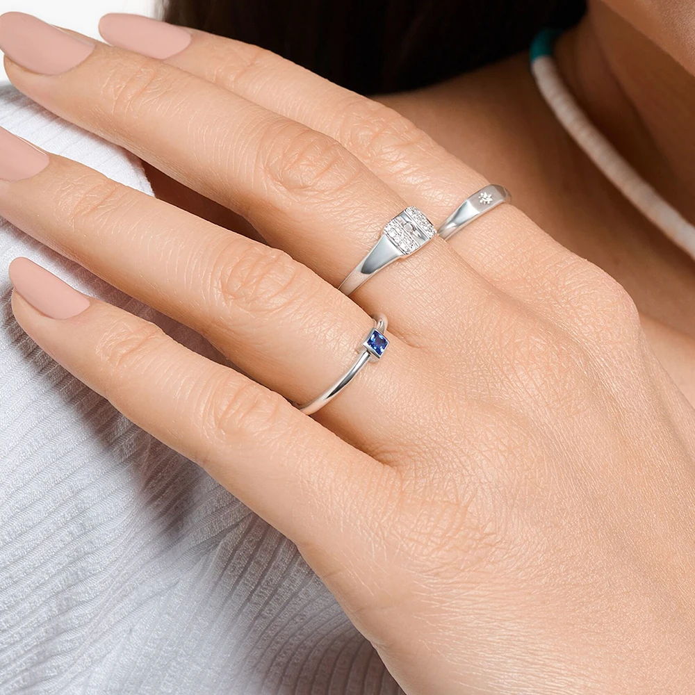 Blue Stone Square Timeless Ring Europe Style Fine Jewerly For Women Romantic Gift In 925 Sterling Silver