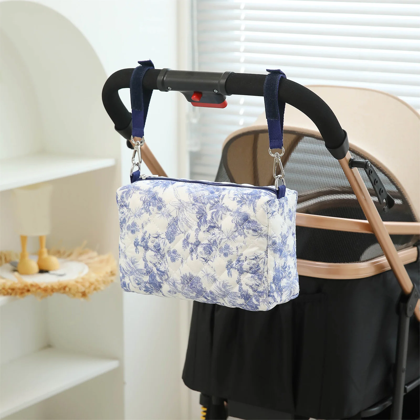 Floral Nappy Diaper Storage Bag Large Capacity Stroller Organizer Bags with Stroller Hooks for Diapers Wipes Baby Essential