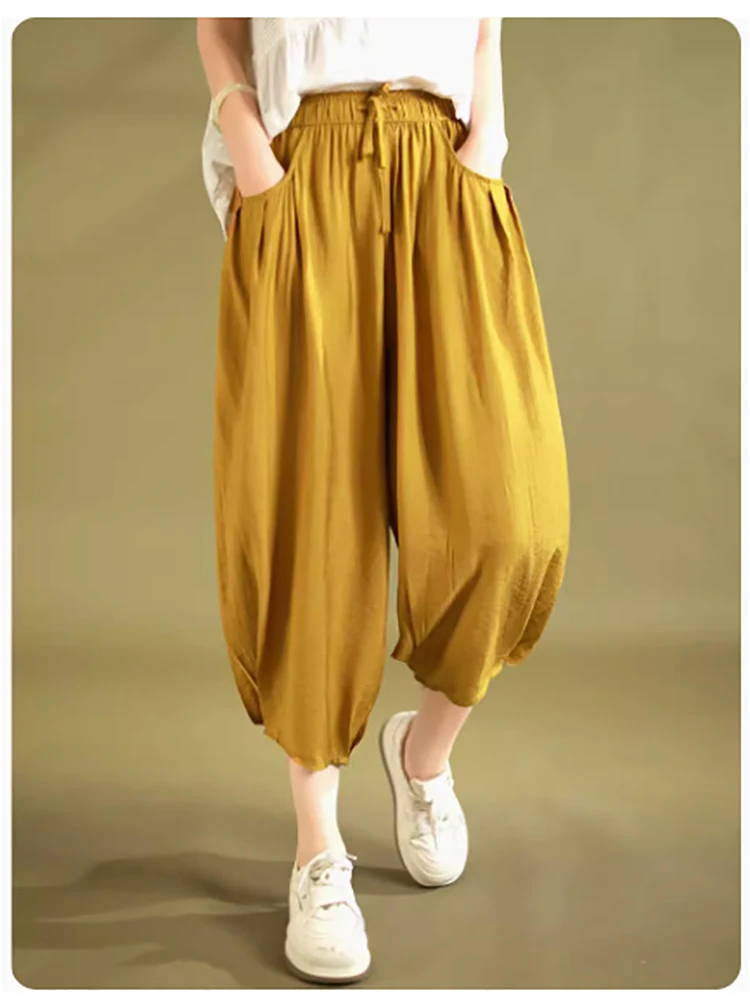 

Summer Classical Solid Color Causal Lantern Pants For Lady Loose Drawstring Breathable Daily Comfortable Trousers Women Clothing