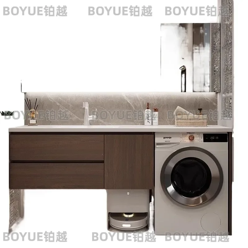 for Washing Machine Bathroom Cabinet Combination Wash Basin Integrated Cabinet Rock Slab Hot Bending Ceramic Seamless