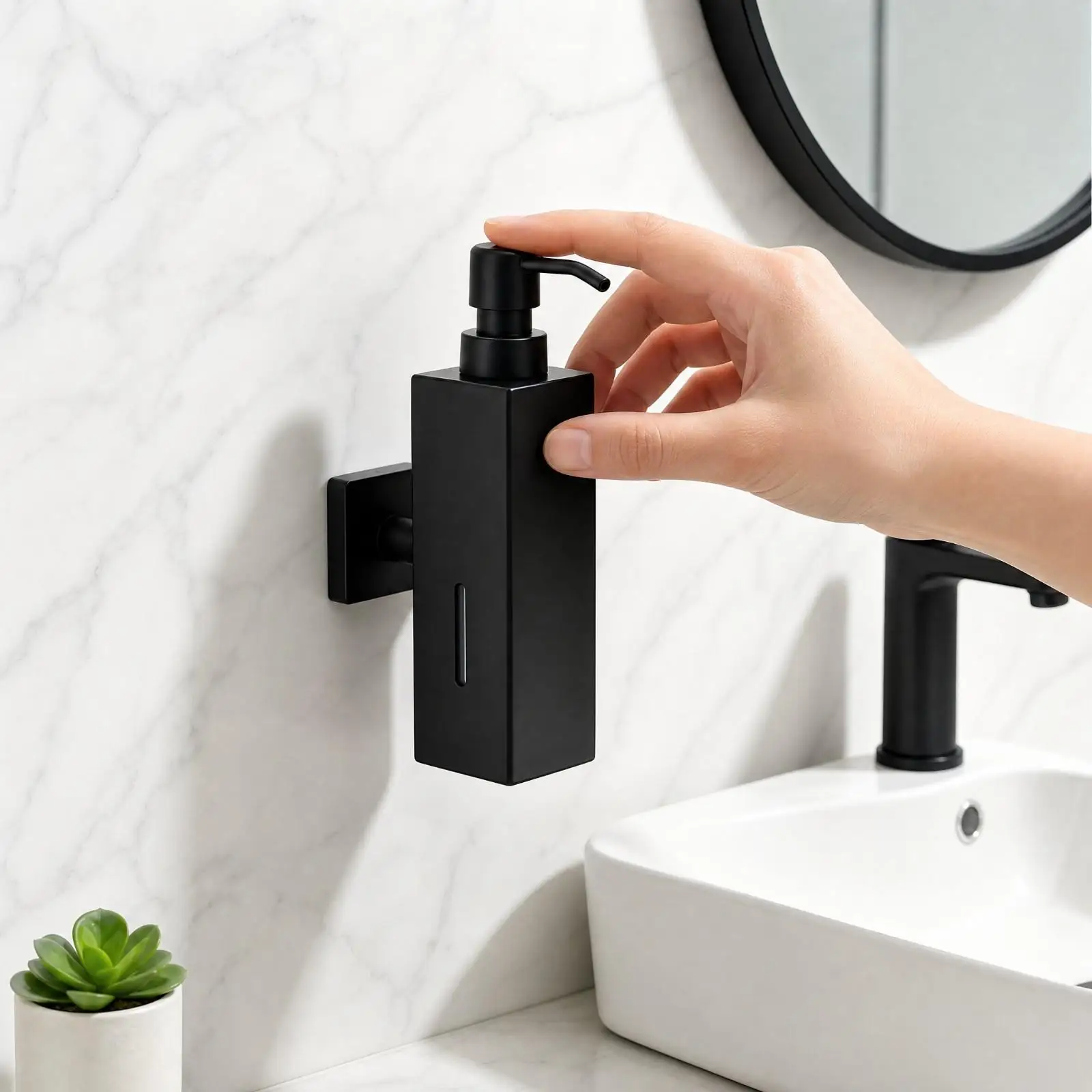 Wall Mounted Stainless Steel Soap Dispenser with Viewing Strip for Liquid Hand Soap in Kitchen Bathroom Sink