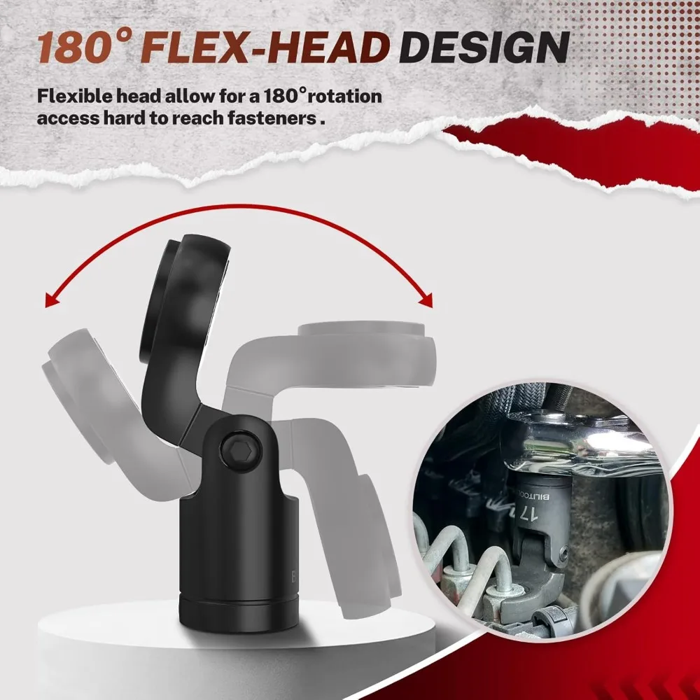 Juego de llaves de pie con cabeza flexible, 6 uds., enchufes métricos de accionamiento de 3/8 "y 1/2" para líneas de combustible y hidráulico con caja de almacenamiento