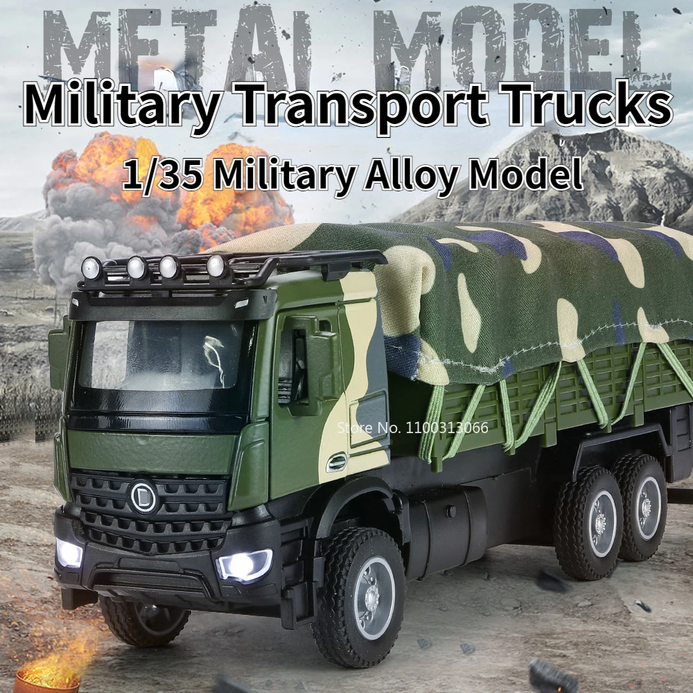 

1/35 Scale Military Alloy Model Metal Diecasts Transport Trucks Toys with Pull Back,Light and Music Car for Child Birthday Gifts