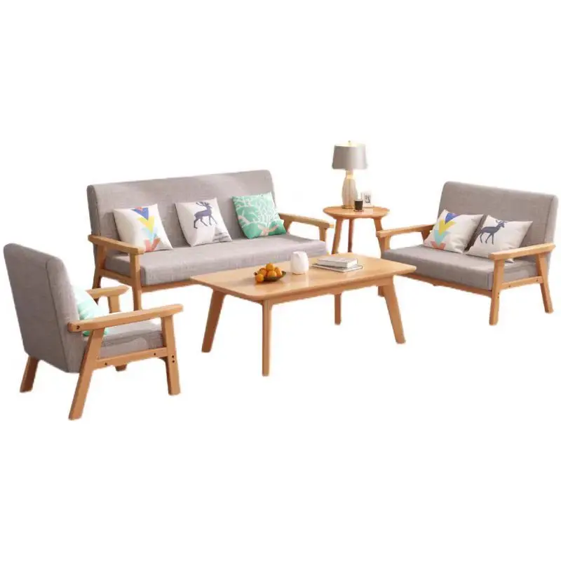 

Nordic solid wood sofa simple modern three-person office rental room medium and small living room fabric sofa