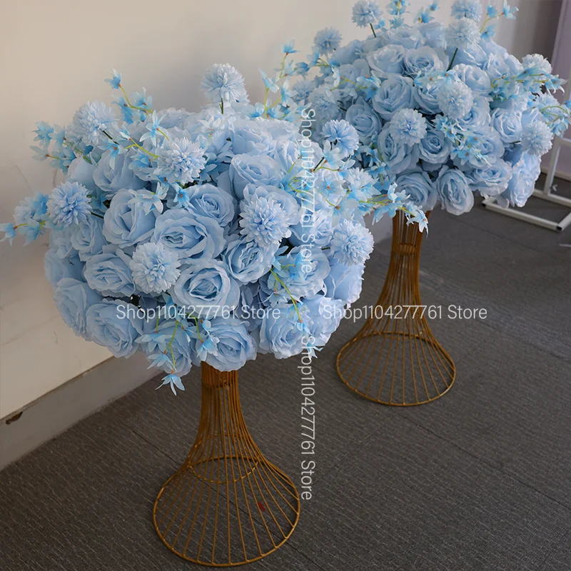 Hochzeitsdekoration: Blumen-Centerpiece, hellblaue künstliche Rosenblumenkugel, Kranz, luxuriös für Zeremonie, Empfang, Tischdekoration, Event-Hintergrund – Detail 9