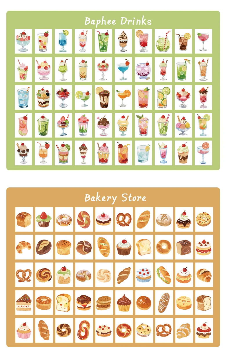 50 Stück Aquarell-Getränke-Kupferstich-Aufkleber, Sommer-Cocktail- und Dessert-Scrapbooking-Sticker – Detail 13