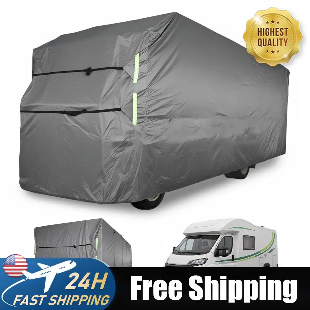 

420D Oxford Fabric Travel Trailer RV Cover Straps & Storage Bag Anti-UV Trailer Cover Windproof Waterproof Slide-in Camper Cover