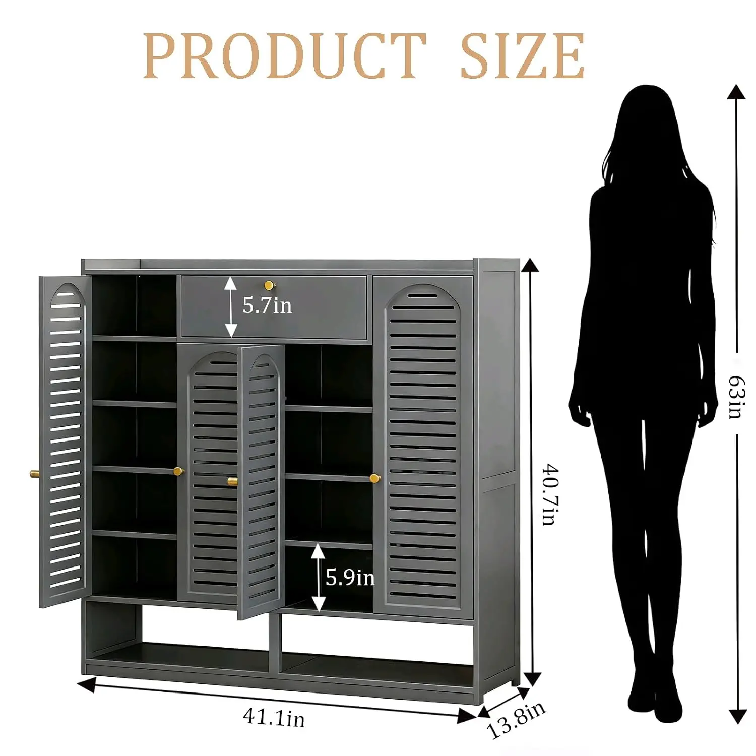 Bamboo Shoe Cabinet 7-Tier Shutter Doors & Drawer 30+ Pairs Adjustable Shelves Entryway Hallway Living Room Bedroom, Customized
