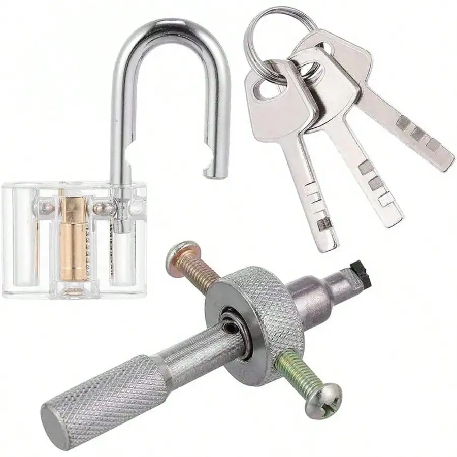 Professional Locksmith Training Set Transparent Padlock with 2-in-1 Lock Pick Tool for Lock Picking Practice Legal Use Only