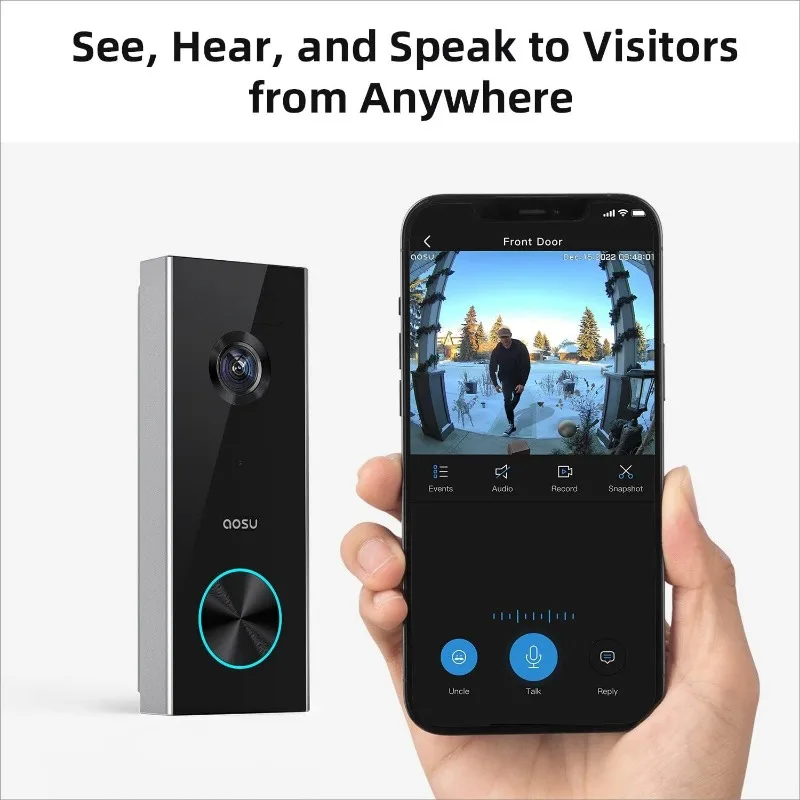 Battery-Powered Video Doorbell with Chime, 2K Resolution, No Monthly Fees, 166° Ultra Wide Angle, 180-Day Battery Life