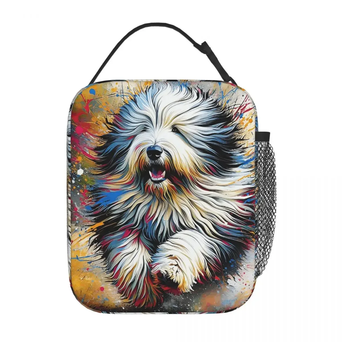 Old English Sheepdog Dog Portrait Acrylic Art Print Pet Portrait Gifts Dog Lovers Insulated Lunch Bag Food Boxes Lunch Box Tote