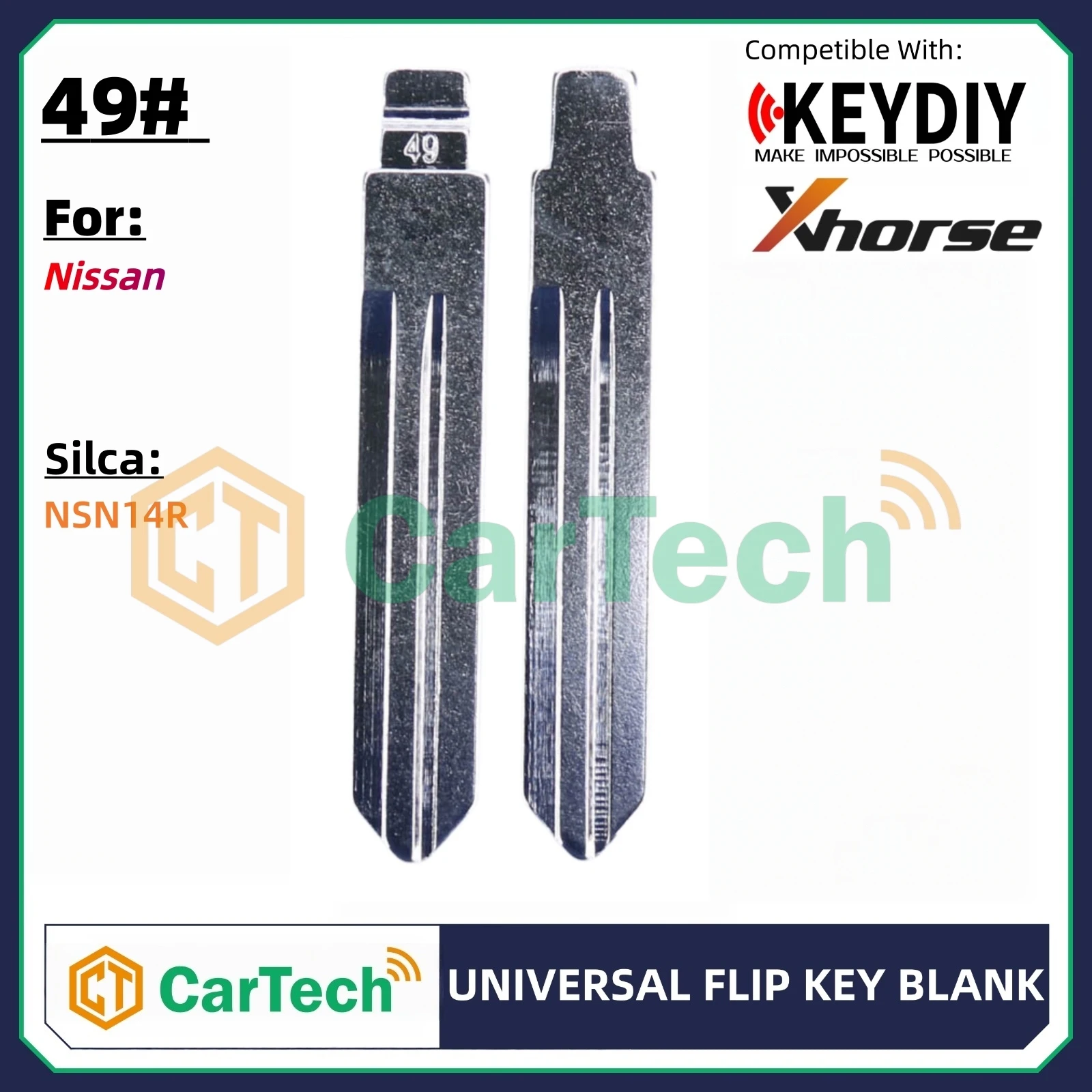 Cartech 49# Uncut Flip Blank Key Blade for KEYDIY KD XHORSE VVDI Universal Remote Fit Nissan