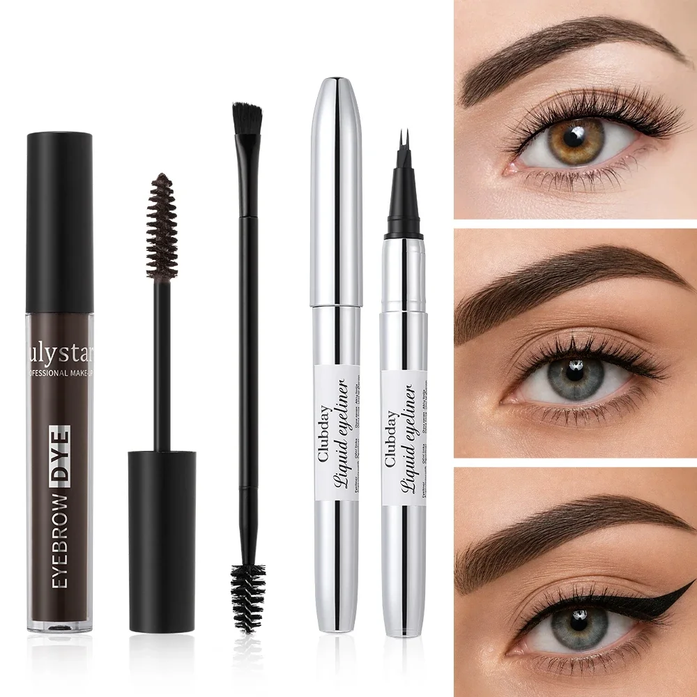 2‑Pack All‑In‑One Eye Brow Kit, Eyebrow Dye Gel, Dual‑Ended Brow Brush, Precision Liquid Eyeliner for Natural Brows