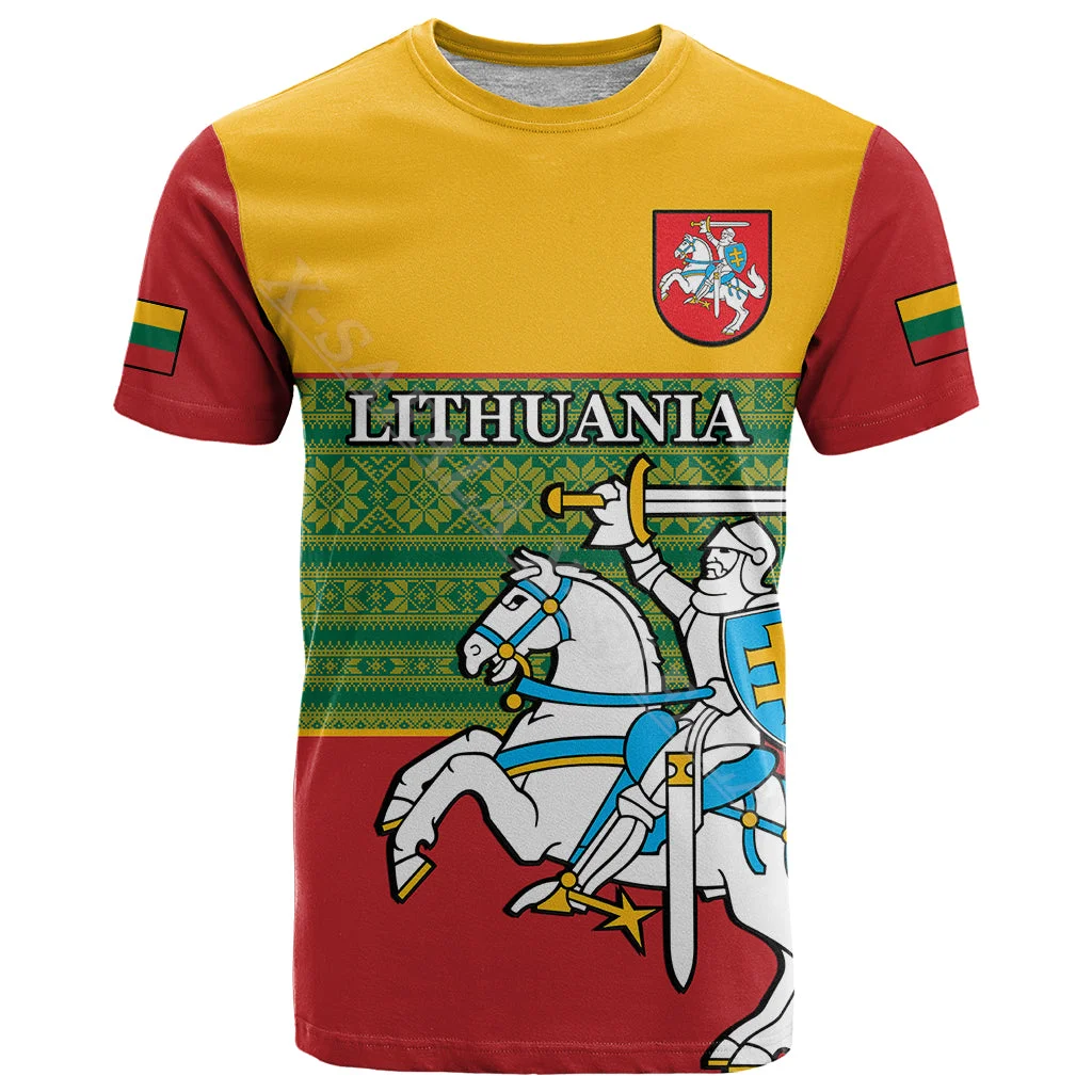 Lithuania Country Flag Emblem 3D Print Mesh Fiber T-Shirt Tops Summer Tees Men Streetwear Shorts Sleeve Sport Casual Shirt-3