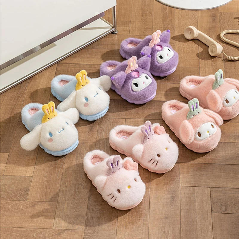 

Милые мультяшные Sanrio Hello Kittye My Melody Cinnamoroll, тапочки для родителей и детей, домашние термотапочки на осень и зиму