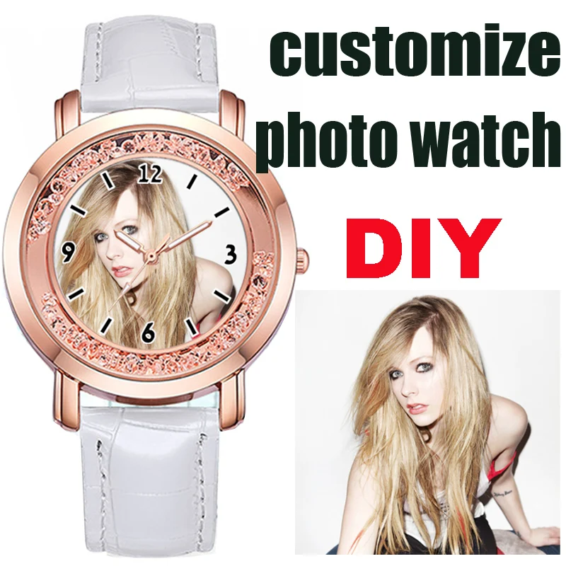 Jam tangan kreatif Wanita Jam tangan foto kustom letakkan foto Anda sendiri Jam tangan mewah dengan berlian imitasi hadiah ulang tahun untuk gadis