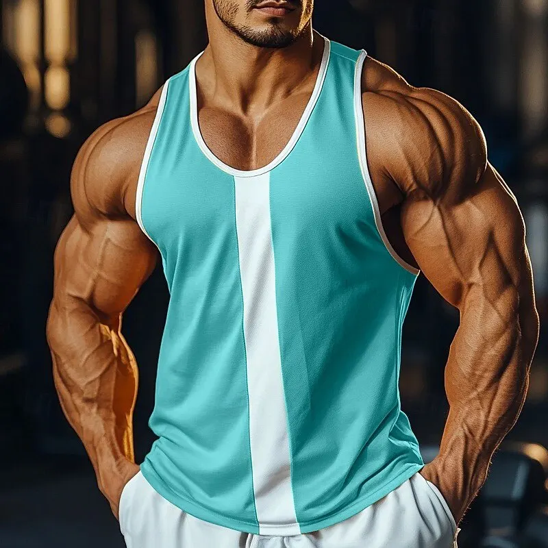 

Summer Men's Patchwork Tank Tops Oversize Gym Fitness Training Male Top Simple Design Outdoor Street Casual Sleeveless Vest Tees