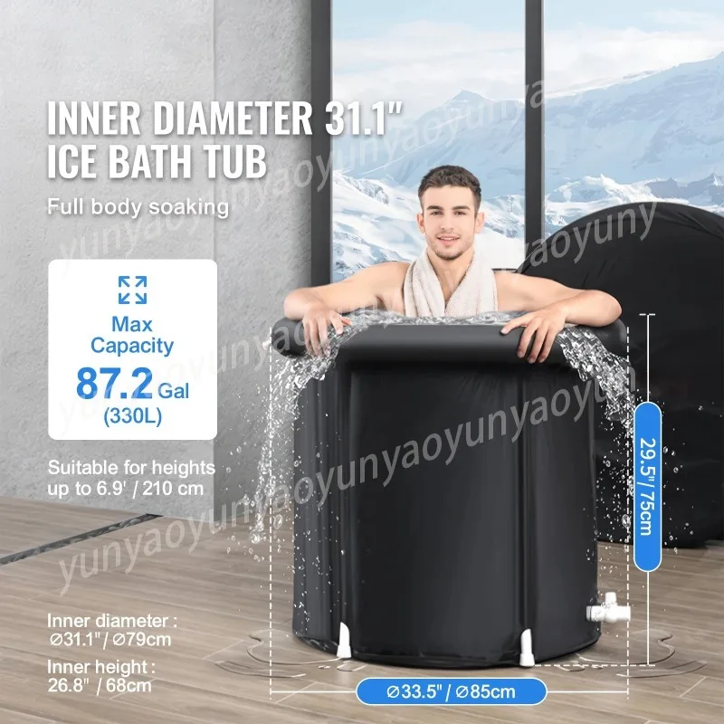 Ice Tub, Cold Water Physiotherapy Soaking Bucket, Outdoor Ice Bucket Pool for Athletes, Foldable Inflatable Bathtub