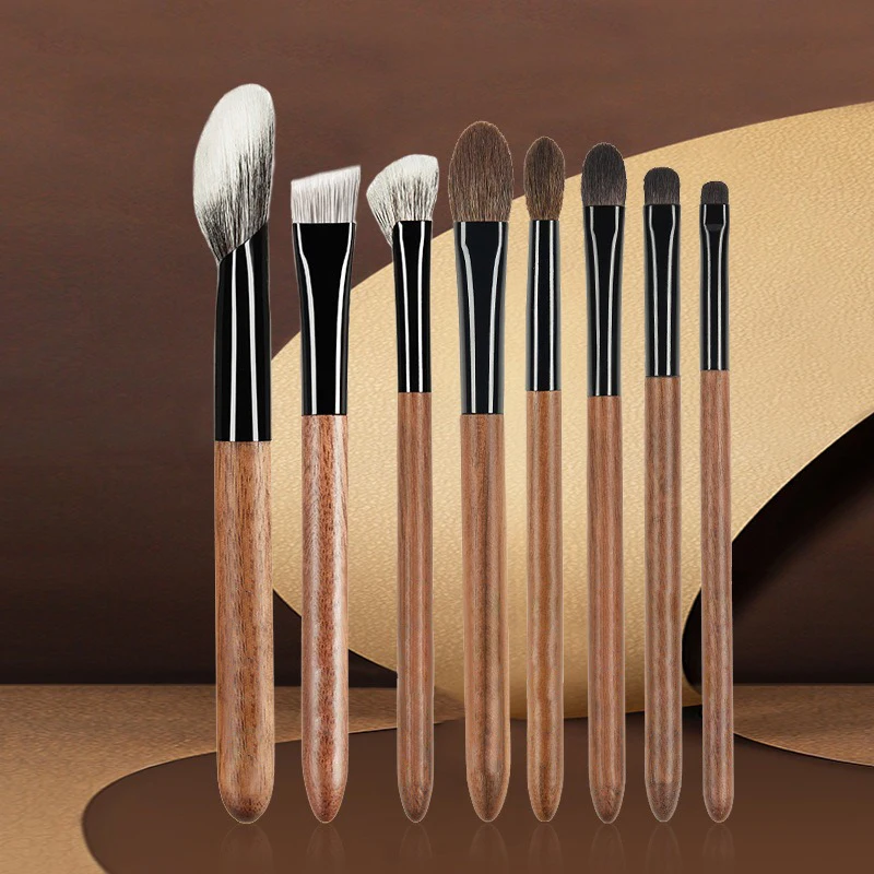 8pcs/set sickle Goat Hair Contour Makeup brushes Bevel Blush Make up brushes Powder Setting Multi-functional Walnut cosmeti tool