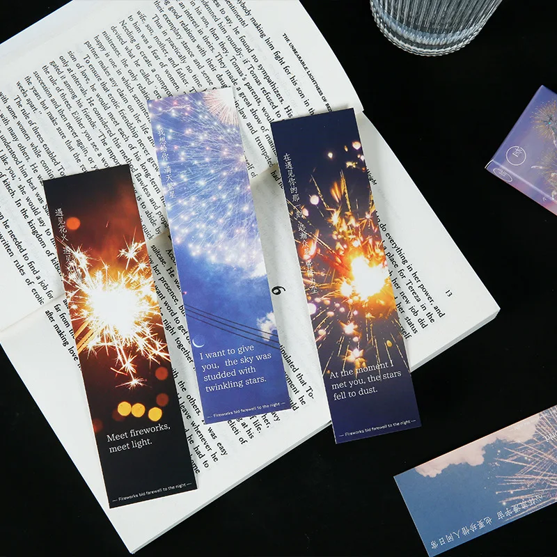 30PCS Brilliant Fireworks Bookmark Paper literature and art Reading Book Mark Book Page Marker Message Card Stationery Supplies