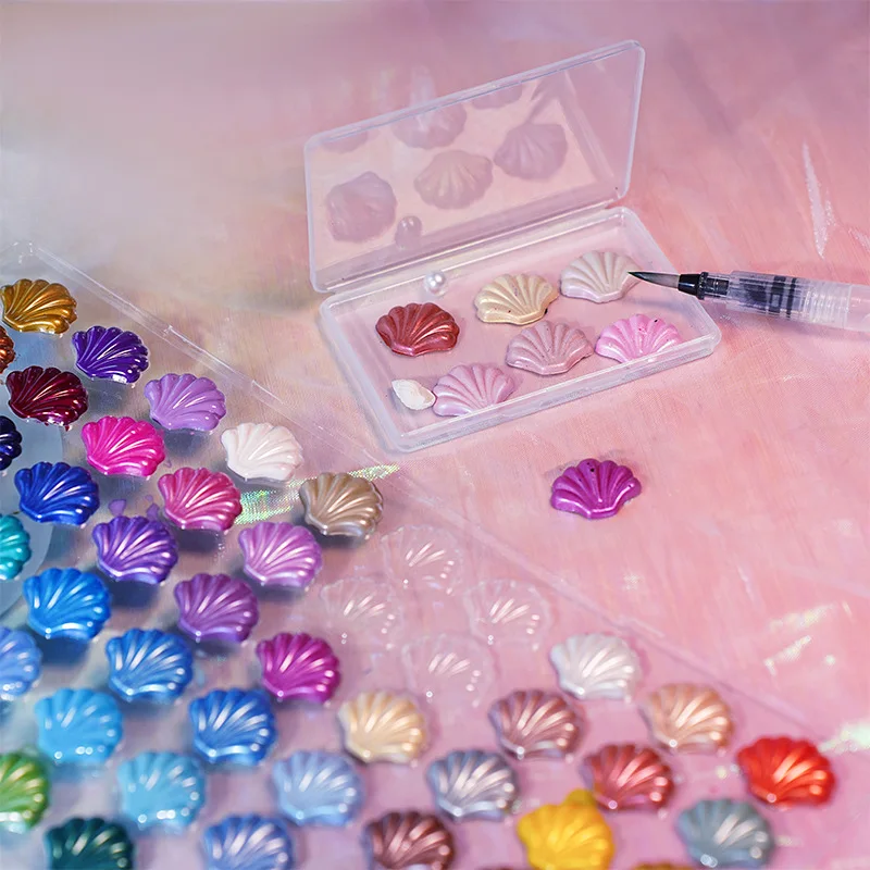 Pearlescent Watercolor Pigments/Shell Shaped/Suitable for Art Painting Solid Watercolor Beginners Portable Painting Pigments