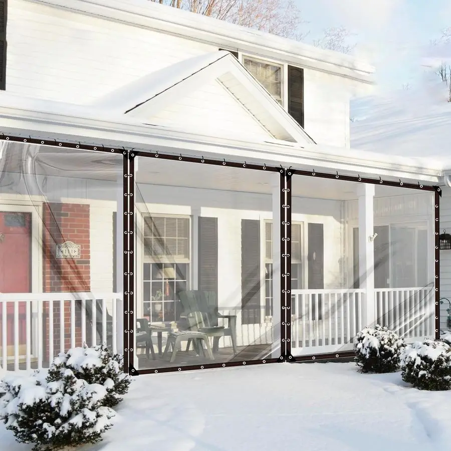 أقمشة شفافة مقاومة للماء تزيد من الحلقات، ربطات حبل مقاومة للرياح بطول 33 قدمًا، غطاء من القماش المشمع البوليستر عالي التحمل مقاوم للمطر في الهواء الطلق، شفاف P