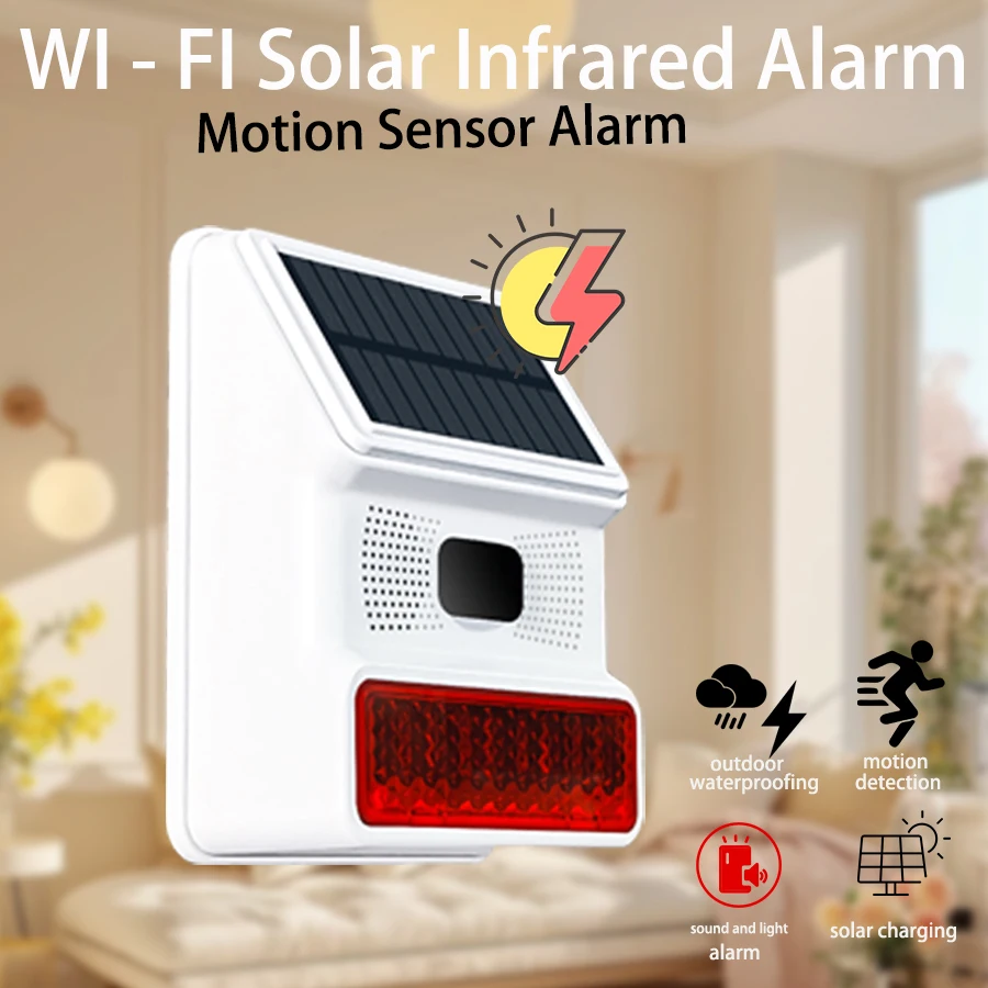 

Solar Infrared Motion Sensor Alarm Powered Strobe Sound LED Flash Waterproof for Home Garden Carage Shed Security Alarm System