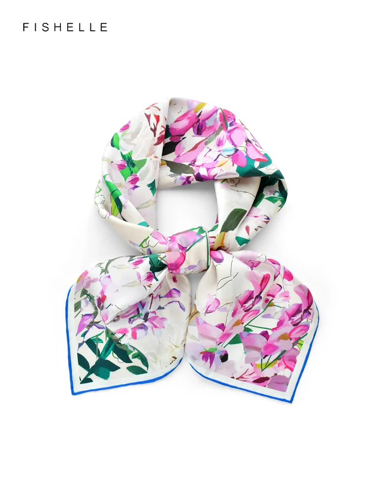 Luxury chinese printed natural silk scarf female head scarfs real silk bandana square hijab scarves ladies spring summer shawl