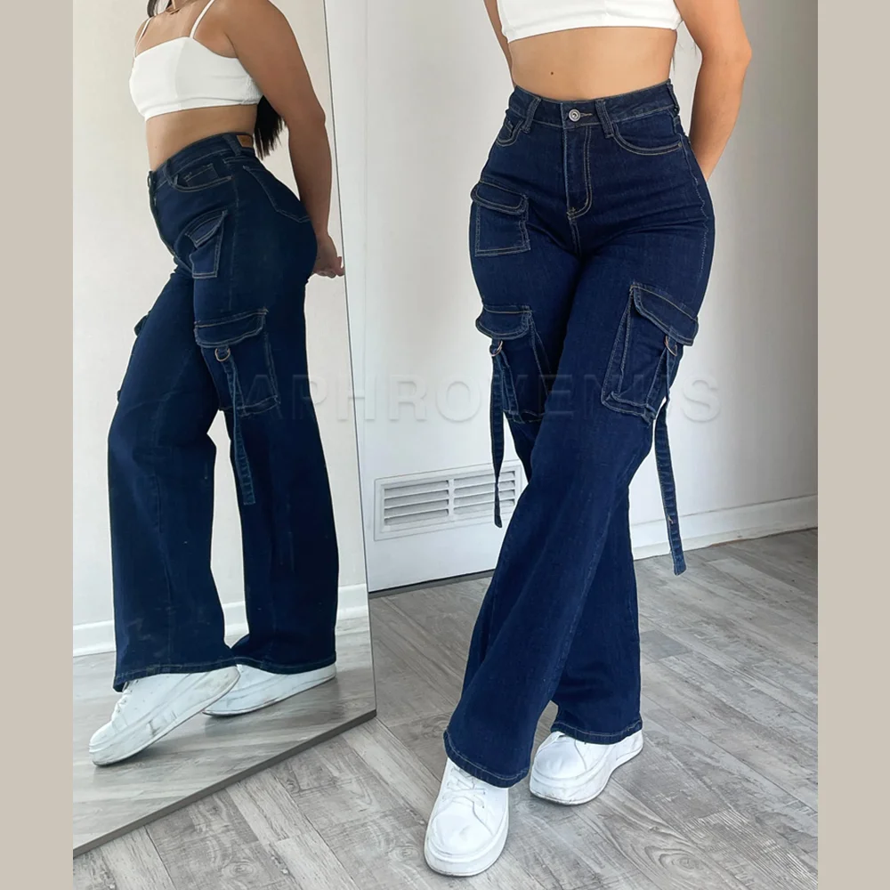 2024 Women High Waist Lifted Jeans Extremely Slim Waist to Hip Ratio Trousers Jean Straight Pocket Design Overalls Casual Pants