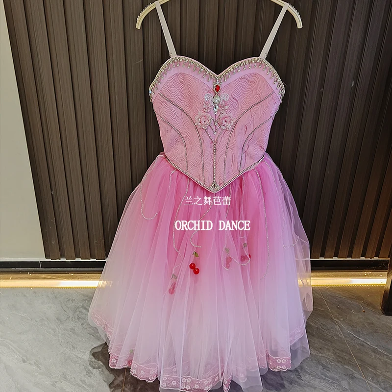 

BT250697 High Quality Custom Size Kids Girls Ballet Dance Performance Wear Gilsay Pink Long Romantic Tutu Dress
