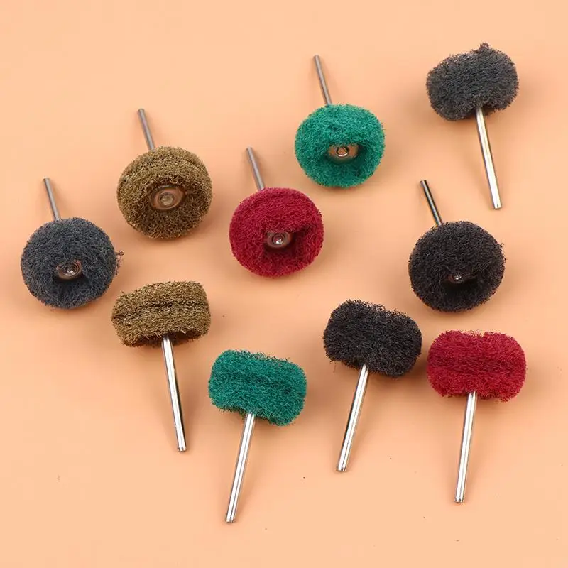 10PCS Mini Drill Fiber Abrasive Brush Polishing Cleaning Head Scouring Wheel Pad For Electric Grinder Rotary Power Tools