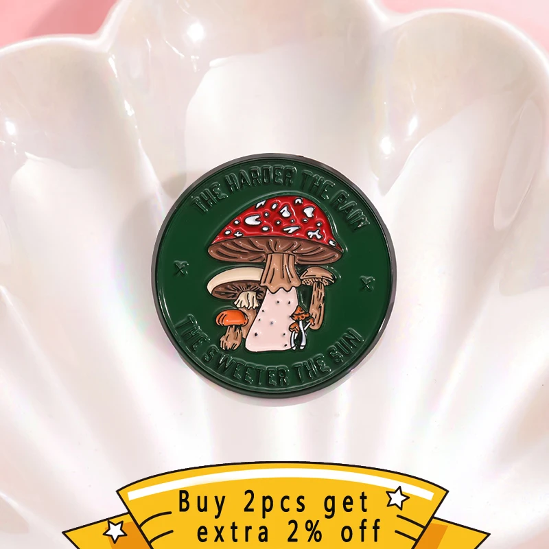 The Haroer The Rain Enamel Pin The Sweeter The Sun Cute Mushroom Brooches Lapel Badge Natural Plants Jewelry Wholesale Gift