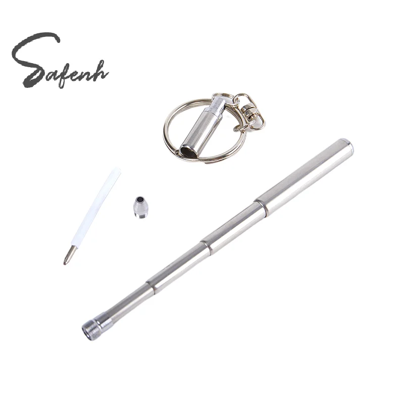 Portable Telescoping Tool Pen Metal Key Ring Creative Stainless Steel Keychain Ergonomic Ballpoint Pen School Office Supplies