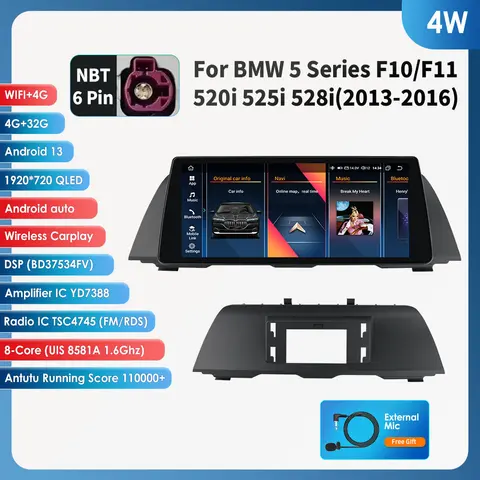 Hizpo 10,33 "Wireless Carplay Auto Android 13, автомобильный мультимедийный экран для BMW 5 серии F10 F11 F12 CIC NBT GPS WIFI 4G BT