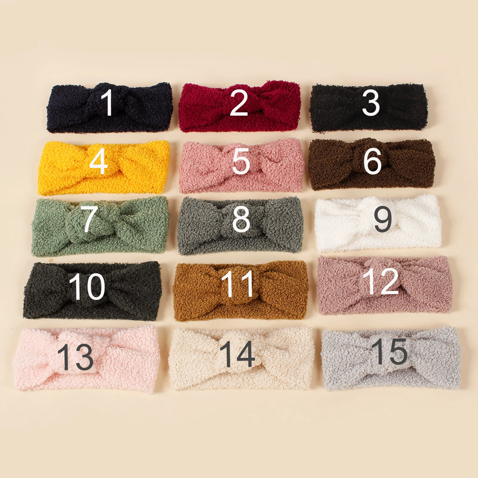 1pcs Cute Autumn Winter Girls Coral Fleece Single Knot Elastic Headbands Baby Solid Color Cashmere Headbands Girls Teddy Turbans