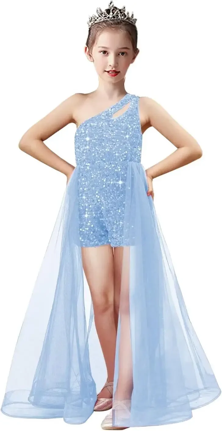 T ulle R Omper Maxi D Ressกับเคปพรรคเดรสหนึ่งไหล่ประกวดชุดเหมาะสมกับชุดสาวดอกไม้เลื่อมสาวบอลชุด