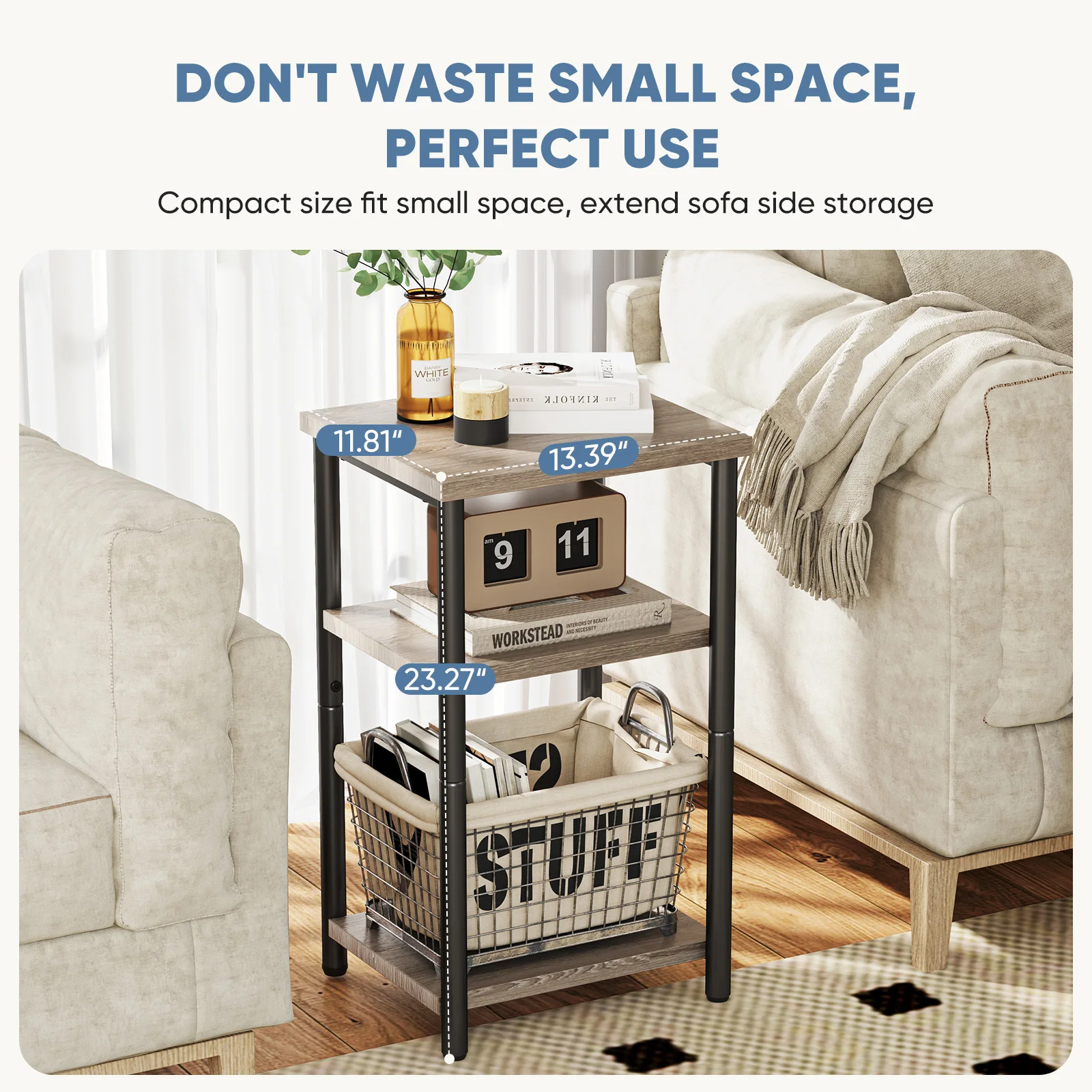 MCQ 3 Tier Living Room End Table Coffee Tables Storage Shelf Nightstand with Adjustable Feet For Tea Dining Tables Home