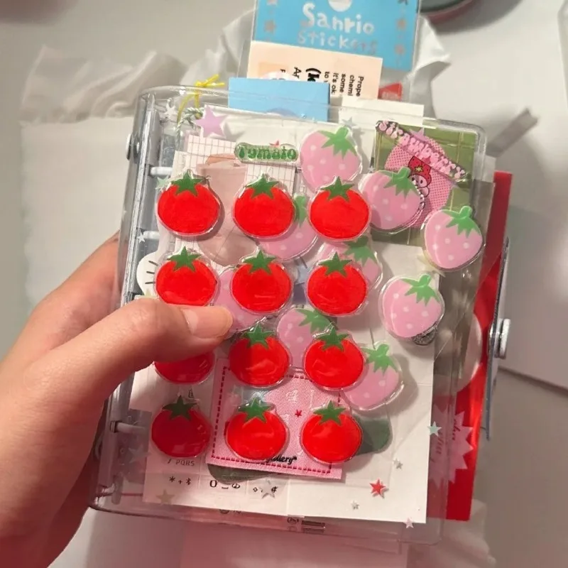 1 pçs diy kawaii 3d morango tomate resina adesivos para scrapbooking diário caso de telefone tablet decoração costura artesanato adesivos
