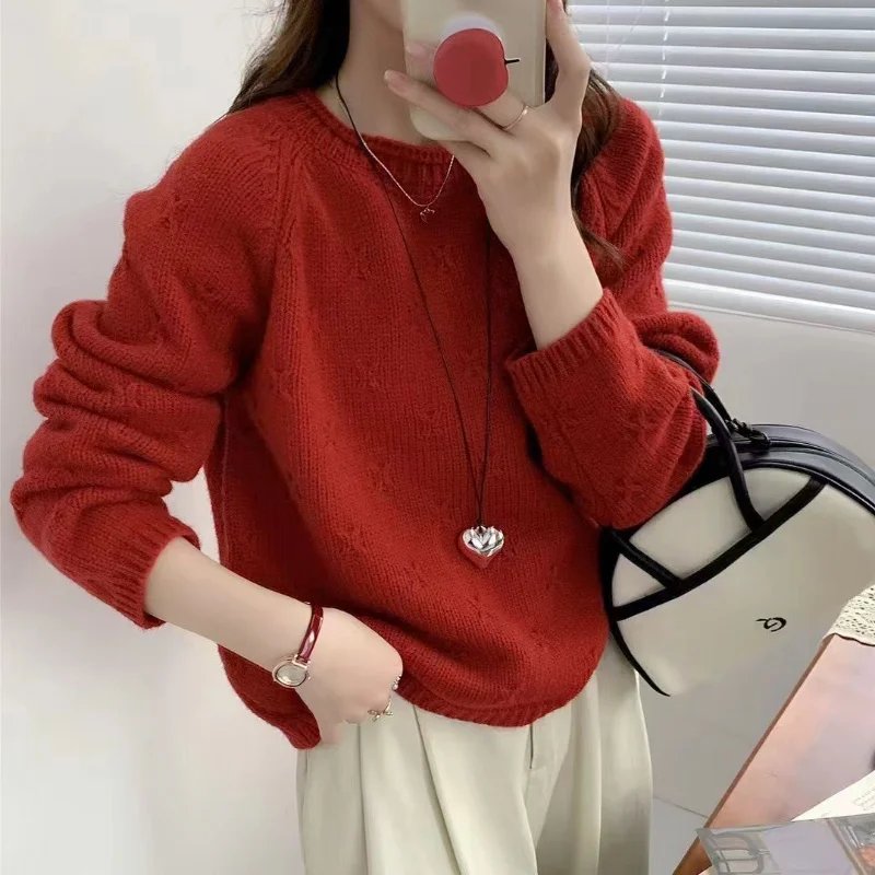 Jersey de cuello redondo con gancho tridimensional que combina con todo, suéter para mujer, ropa de primavera, nuevo suéter de punto suelto, Top