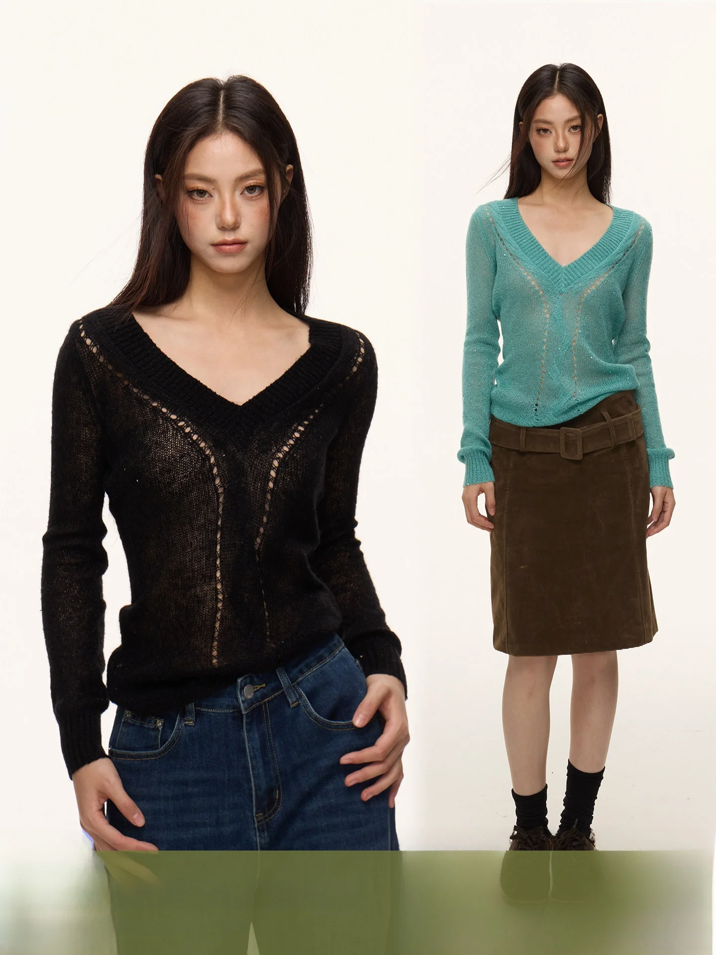 

Вязаный свитер Nova B с длинным рукавом, весна 2026, ретро-стиль, приталенный крой, V-образный вырез, на молнии, с цветочным узором, базовый топ для девочек