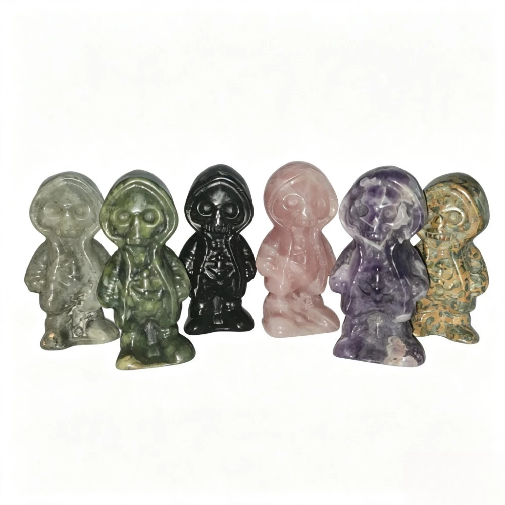 Natural Crystal Hooded Skeleton Figurine Desktop Tabletop Decoration Home Ornament Collectible Gift for Crystal Enthusiasts