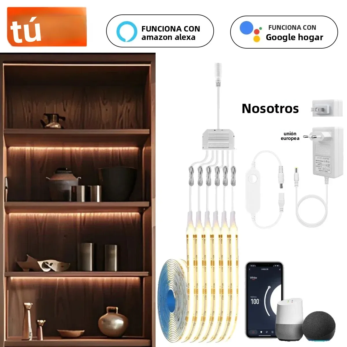 Juego de iluminación de grupo LED COB inteligente TUYA, 1-6 uds., funciona con Alexa Echo Plus, asistente de Google, aplicación de Control por voz para escaparate de gabinete