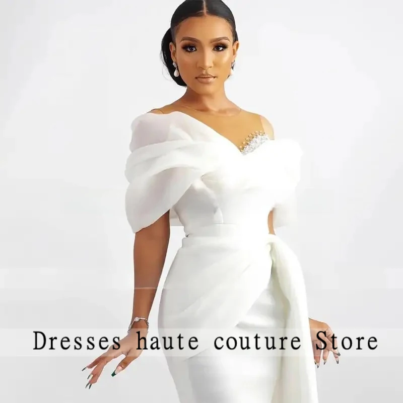 Short Wedding Dress Off the Shoulder Sheath/Column Wedding Gown for Women Bride Knee Length Beaded Simple Bridal Gown customized