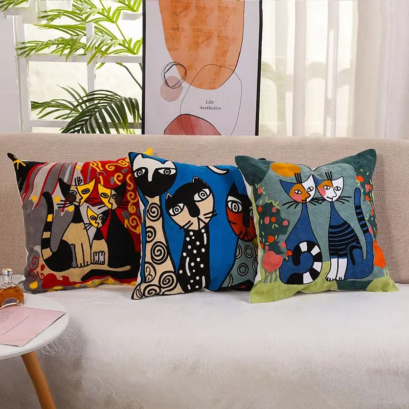 Picasso Cat Pillowcase Cute Animals Pillows Case for Girls Room Bedroom Garden Chair Pillow Cover for Sofa Bed Couch 40x40