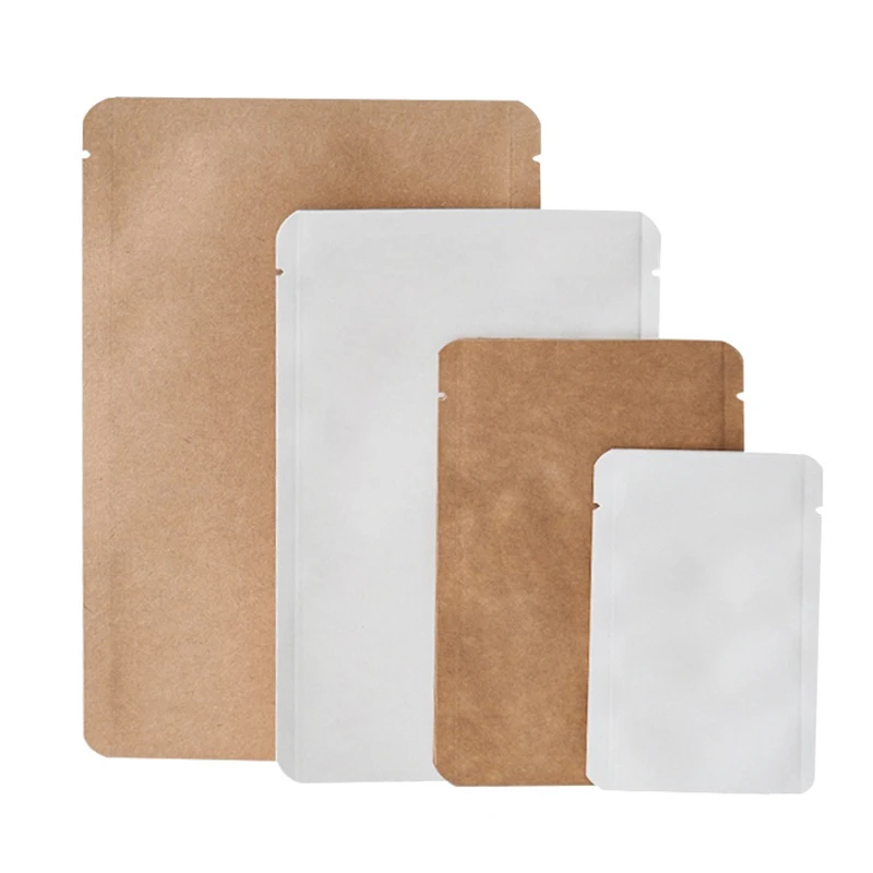 Thick Kraft Paper Open Top Package Bags Food Powder Liquid Flat  Aluminum Foil Inner Heat Sealable Kraft Packaging Pouches