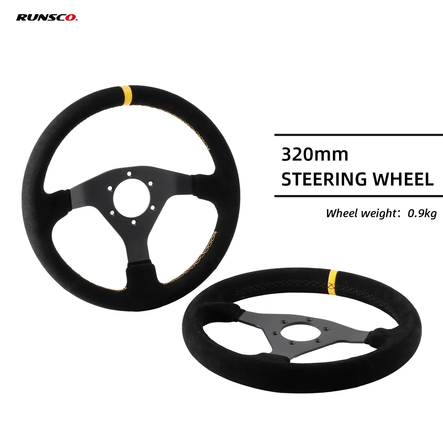 RUNSCO 320mm Flat Suede Steering Wheel for PC Sim Racing Drift Game Controller